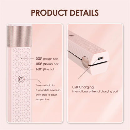 Cordless USB Hair Straightener Mini Ceramics Hair Curler